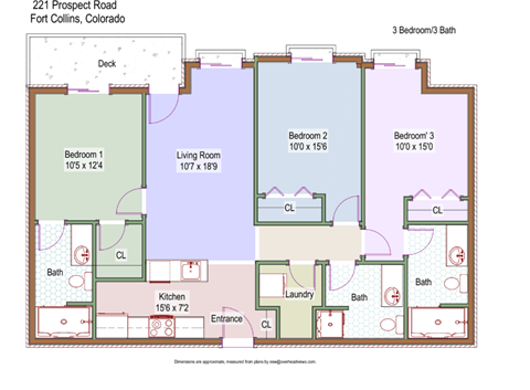 Floor plan for 3 beds, 3 baths, 1118 sqft